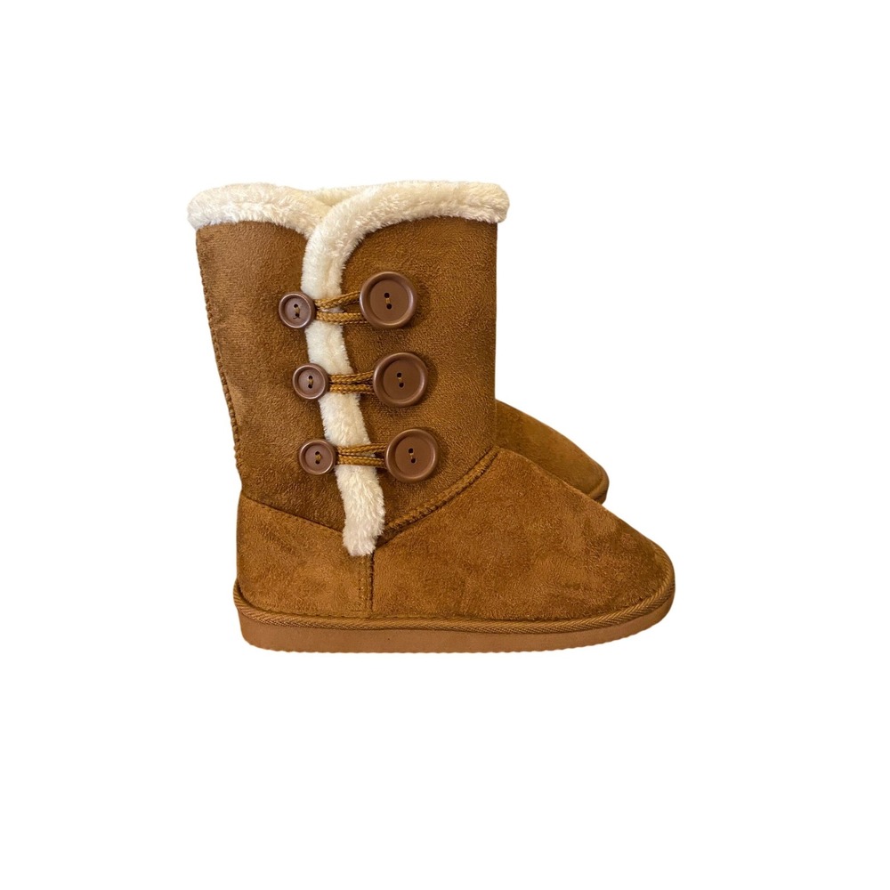 Bobbie Brooks Brown Faux Suede Fur Trim Button Winter Boots Womens Size 6 NEW